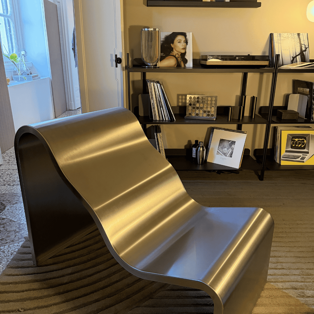 Milan Design Week 2026 exhibition featuring chrome furniture, mirrored installations and contemporary design trends, reflecting Valiant Furniture Solutions design inspiration
